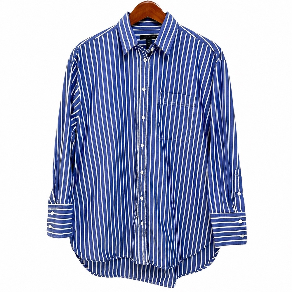 Banana Republic Blue White Striped Oversized Cotton Button Down Shirt M 746017